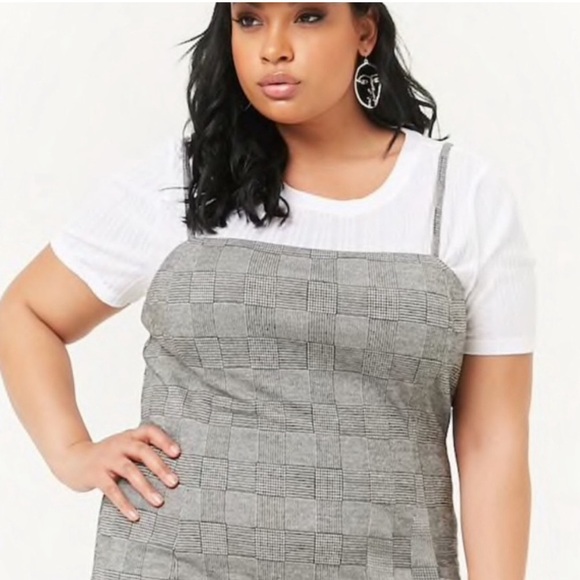 Forever 21 + Plus Motel Glen Plaid Gingham Check Gray Spaghetti Strap Mini Dress - Picture 2 of 8